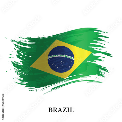 Grunge flag of Brazil, brush stroke vector