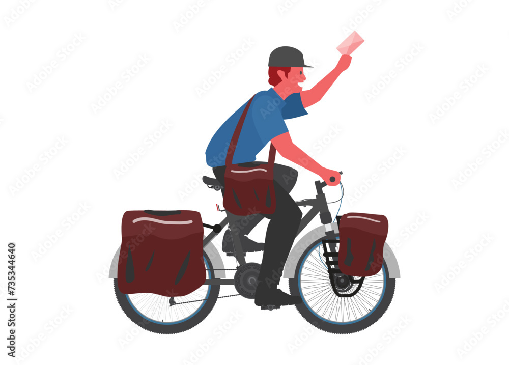 Mailman riding bicycle. Simple flat illustration. Mailman riding bicycle. Simple flat illustration.
