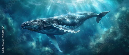 Humpback Whale Gliding Beneath the Blue Ocean Depths, an Exquisite Depiction of Marine Life photo