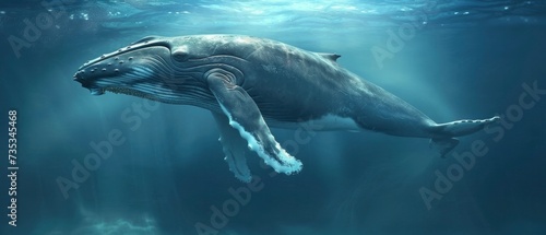 Humpback Whale Gliding Beneath the Blue Ocean Depths  an Exquisite Depiction of Marine Life