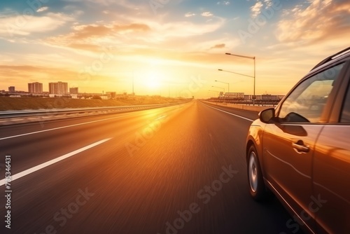 Stunning highway traffic at magical sunset with vibrant colors and serene atmosphere