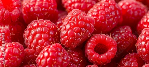 Detailed close up of vibrant ripe red raspberries with rich texture and vivid color