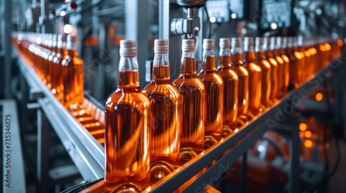 Close up of wine bottle production process