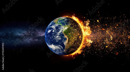 Planet Earth burning. Visualizing Global Warming and Earth Day Awareness