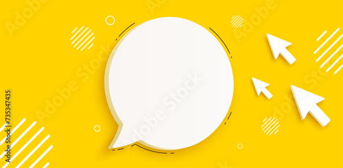 Chat speech bubble banner with cursor. Chat comment icon. Talk message box. Modern realistic 3d design. Support speech bubble, chat message box. Social media dialog banner. Vector
