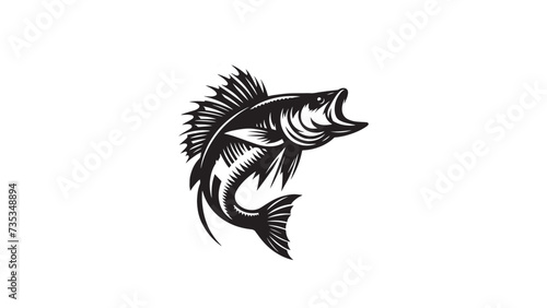 Vintage Retro Styled Vector Pike Silhouette Black and White - illustration photo