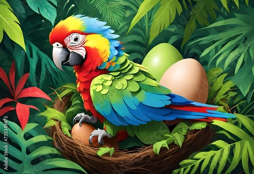 Parrot wirh eggs in nest