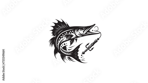 Vintage Retro Styled Vector Pike Silhouette Black and White - illustration