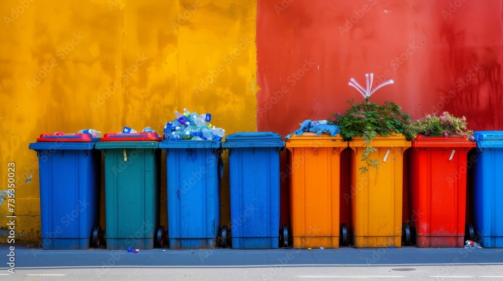 Before and after comparison messy waste bin to well sorted recycling container with text placement Before and after comparison messy waste bin to well sorted recycling container with text placement