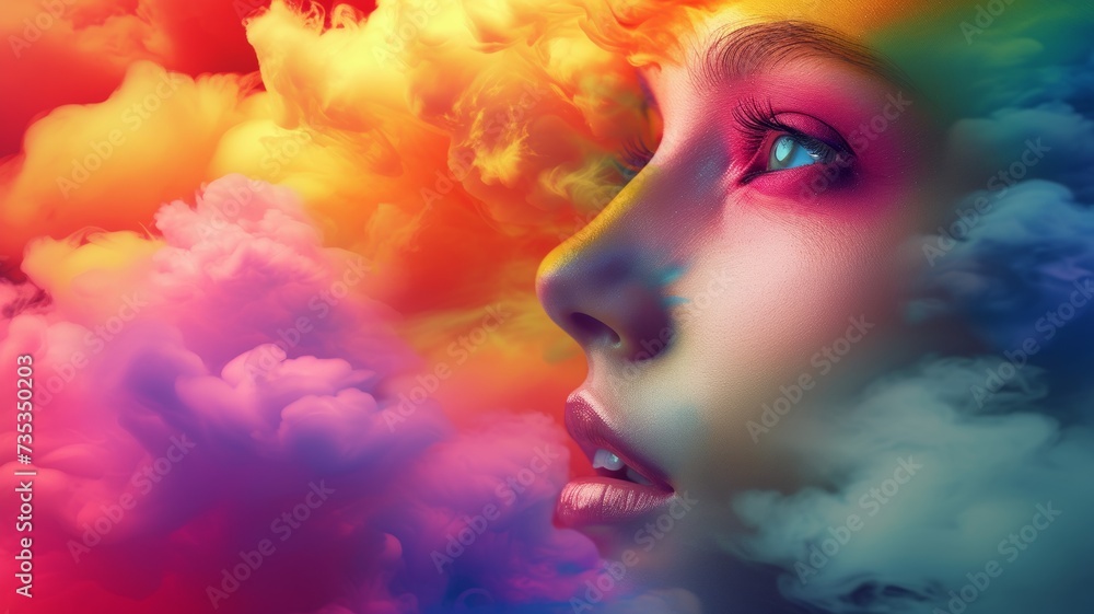 Girl with abstract color face art 