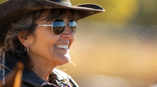 A woman with multiple sclerosis happily participating in a theutic horseback riding program.
