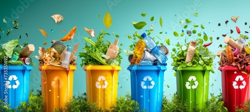 Step by step waste sorting tutorial from collection to recycling with ample text space photo