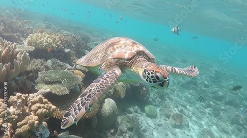 Curious Sea Turtle Discovering Tropical Reef Beauty AI Generated