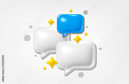 Chat speech bubble 3d icon. Empty dialog comment icon. Talk message boxes. Modern realistic 3d design. Support speech bubble, chat message box. Social media dialog group banner. Vector