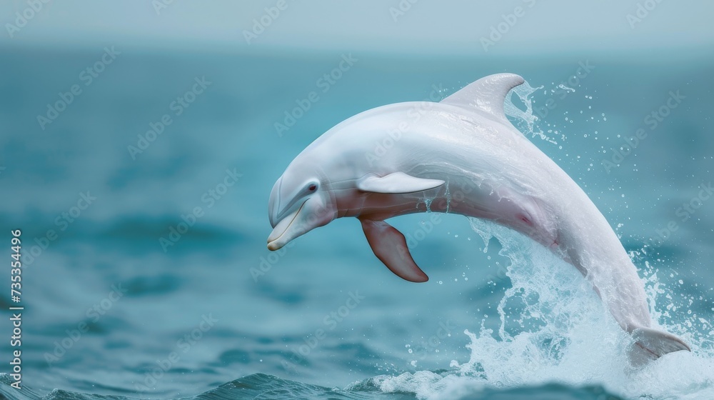 Fototapeta premium A majestic bottlenose dolphin leaps from the ocean, showcasing the beauty and grace of this incredible aquatic mammal