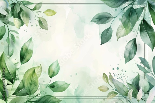 watercolor green leaves background design
 photo
