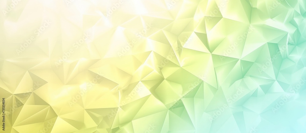 Fotografie Light Yellow and Light Green Abstract Trianglify Gradient Art Background