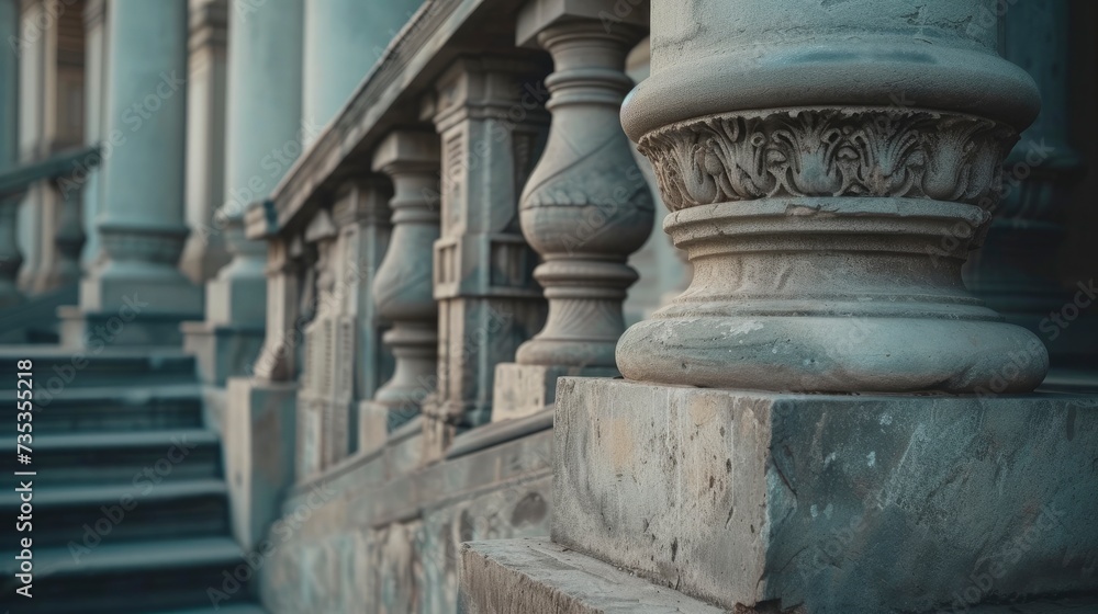 Pillars of Tradition. Detailed Stone Columns and Staircase Adorn the Classical Facade of the Building.