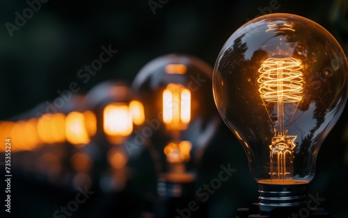 Group of light bulbs on black background. Concept of new ideas and innovation,close up