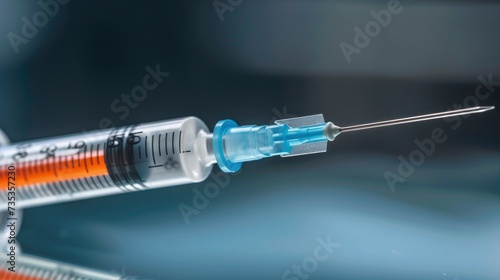 Close-Up of Medical Syringe Filled with Vaccine, Symbolizing Healthcare and Immunization