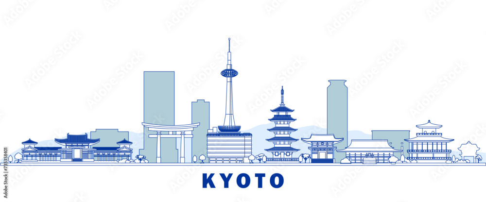 Naklejka premium kyoto city landmarks line art vector illustration, japan