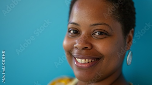 Smiling Close-Up Portrait Against Blue Background