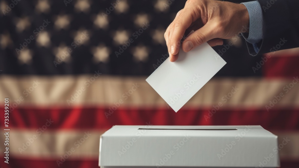 Person's hand anonymously placing a vote into a ballot box, maintaining voter privacy Person's hand anonymously placing a vote into a ballot box, maintaining voter privacy