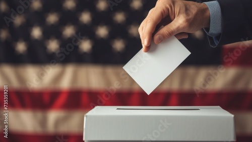 Person's hand anonymously placing a vote into a ballot box, maintaining voter privacy photo