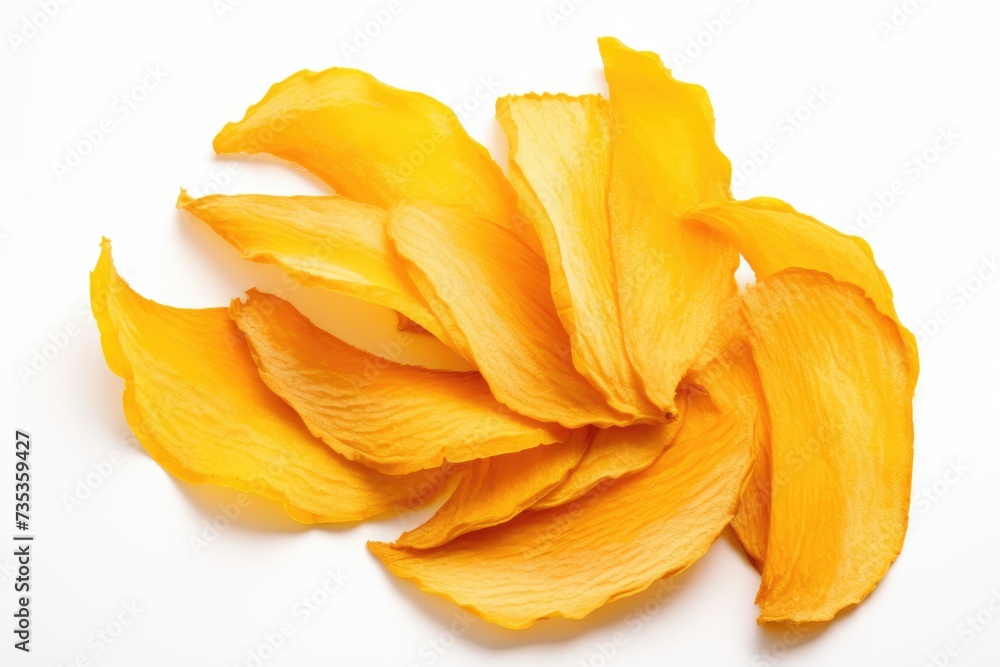 Dried mango slices on white background Dried mango slices on white background