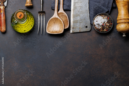 Fototapeta Naklejka Na Ścianę i Meble -  Culinary essentials: Diverse cooking utensils and spices