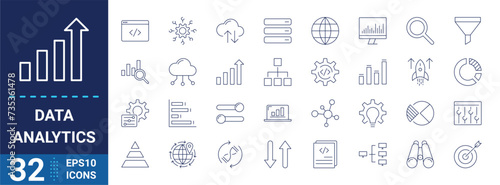 Data analytics outline icon collection. Data, technology icon set - Vector