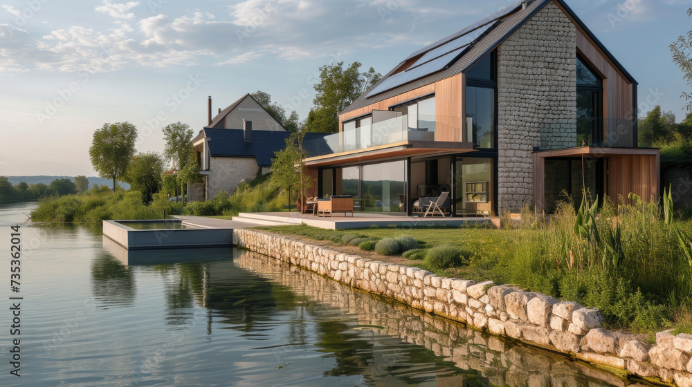 These homes along the riverbank have been carefully crafted to not only blend in with their beautiful surroundings but also withstand any potential flooding.