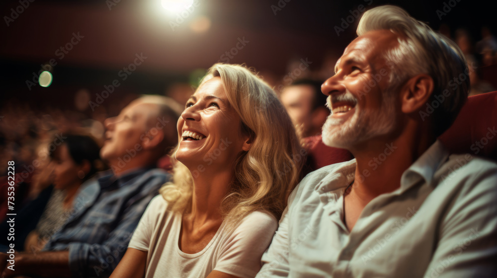 Joyful mature couple enjoying a comedy show at the theater together