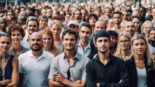 Diverse group of individuals standing confidently in a crowd photo
