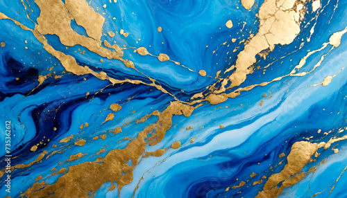 The abstract image of the blue marble texture with swirling patterns and elegant gold flecks creates a luxurious visual effect.