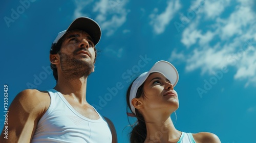 Male and Female Tennis Players in Action, Teamwork and Sport Concept photo