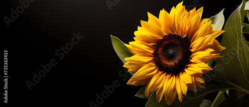 Beautiful big sunflower on a black background in spring