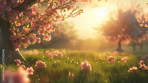 Spring background with trees and flowers
