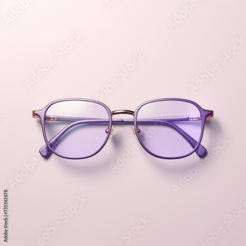 Purple framed glasses with transparent lenses on a soft pink background