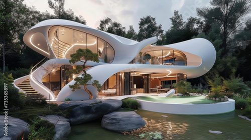 Retreat into the future with this stunning house featuring ultramodern features and a breathtakingly futuristic exterior. © Justlight