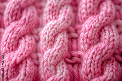 Close up of a pink woolen blanket with a braided pattern