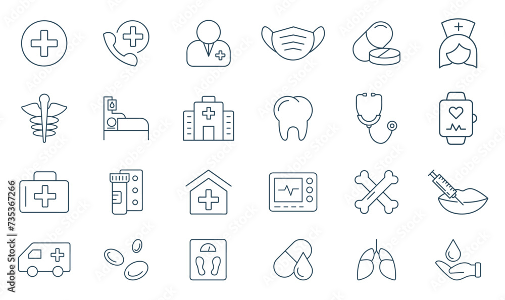 Hospital and medical care line icon set. concept of healthcare icons vector illustration Hospital and medical care line icon set. concept of healthcare icons vector illustration