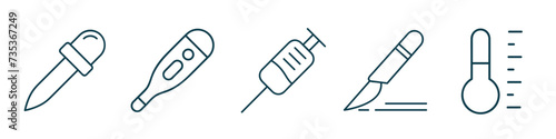 Medical syringe injection cutter dropper line icon vector illustration