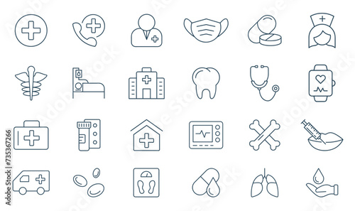 Hospital and medical care line icon set. concept of healthcare icons vector illustration