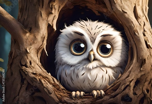 Owl baby in nest 