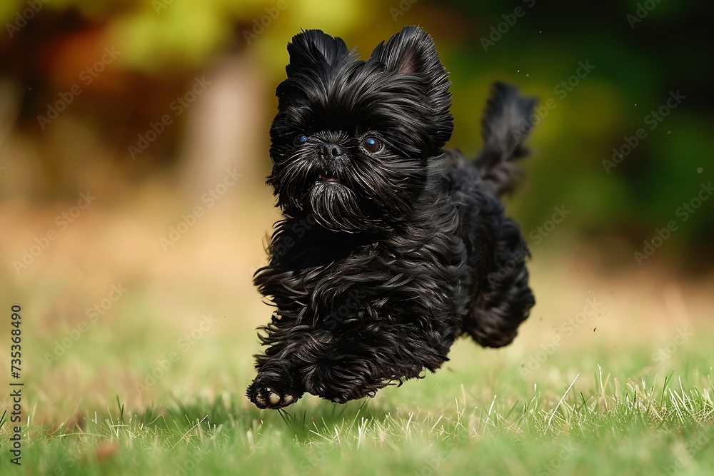 Affenpinscher puppy running in the grass