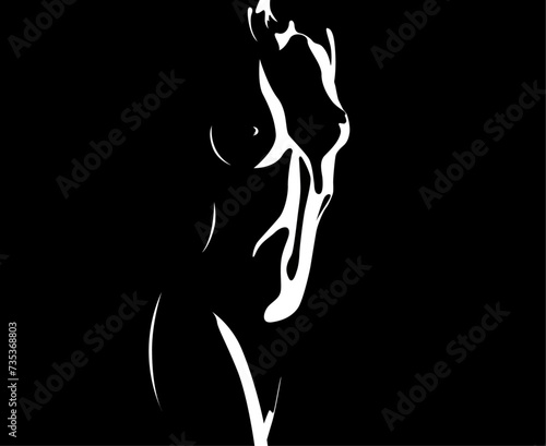 illustration of a Beautiful naked female body on a black background. Sexy body close up nudity