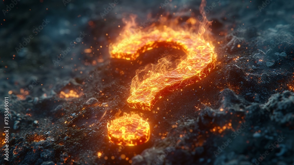 Question Mark on Fire Burning on the Ground Ask Symbol Background Question Mark on Fire Burning on the Ground Ask Symbol Background