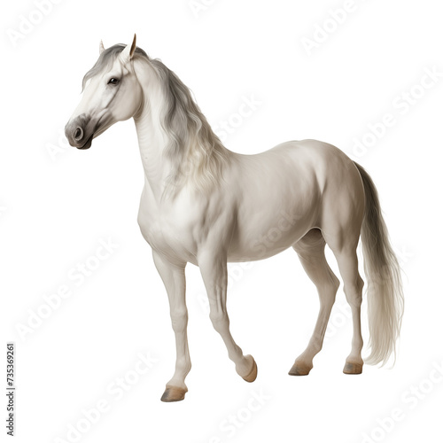 White horse isolated on white and transparent background. Ideal for use in advertising. Generative ai © Dima
