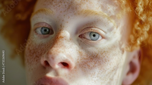 Closeup of a person with albinism their striking features representing the beauty and uniqueness of ones own identity.